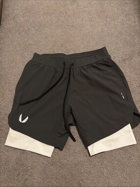 ASRV Black Training Shorts with White Layered Hem